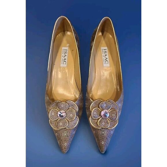 Isaac Baroque Pink Metallic Kitten Heels Women 7.5 M Pointy Toe Jeweled Coquette